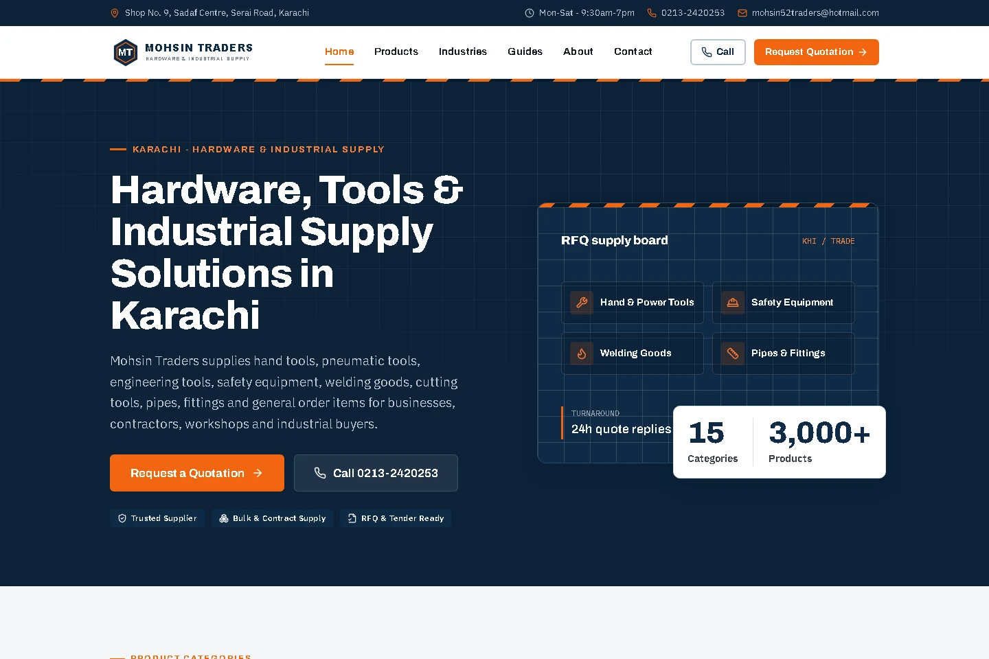 Mohsin Traders public website homepage preview